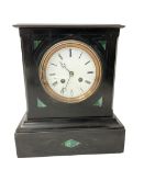 French - 8-day slate mantle clock in a Belgium slate case inlaid with malachite