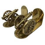 Pair of brass bookends in the form of cannons L18cm