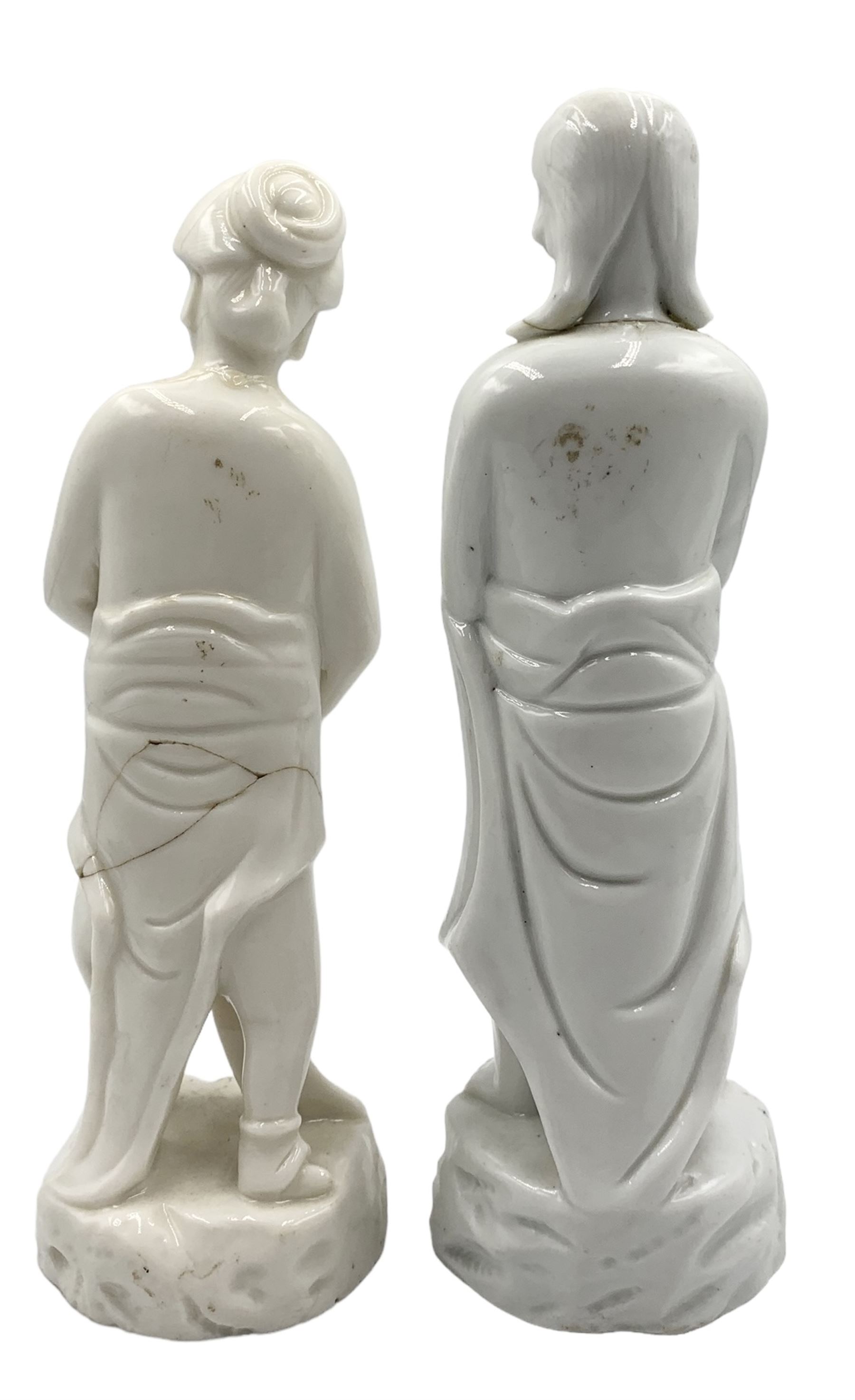 Matched pair of Qing dynasty 18th century Chinese Blanc de Chine porcelain 'Adam and Eve' figures - Image 6 of 6