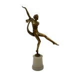 Art Deco design gilt metal figure of a Scarf Dancer in the style of Lorenzl on onyx base H40cm