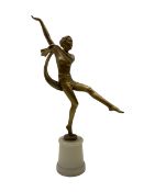 Art Deco design gilt metal figure of a Scarf Dancer in the style of Lorenzl on onyx base H40cm
