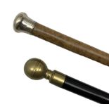 20th century malacca walking cane with silver pommel by Henry Perkins and an ebonised sectional cane