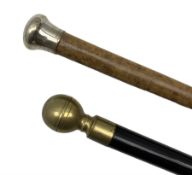 20th century malacca walking cane with silver pommel by Henry Perkins and an ebonised sectional cane