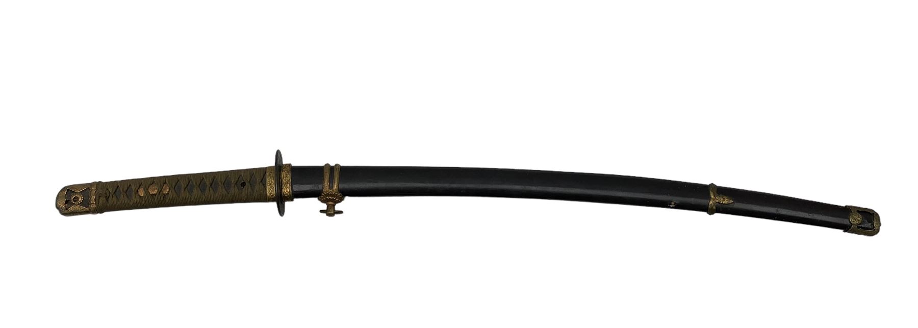 World War II Japanese Katana with cord wound tsuka and military mounts in lacquered scabbard - Image 3 of 10