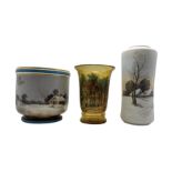 North European cylindrical vase painted with a Winter landscape H29cm