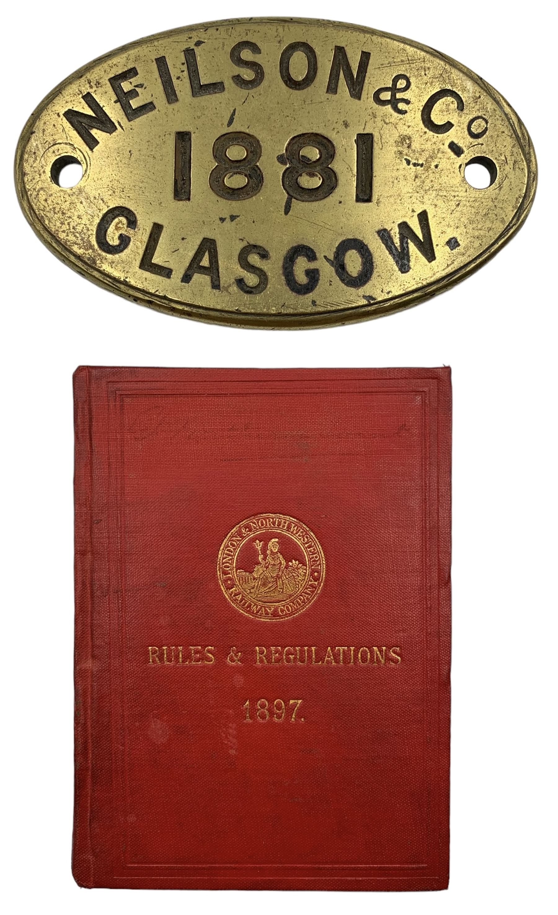 Brass oval railway worksplate inscribed Neilson & Co