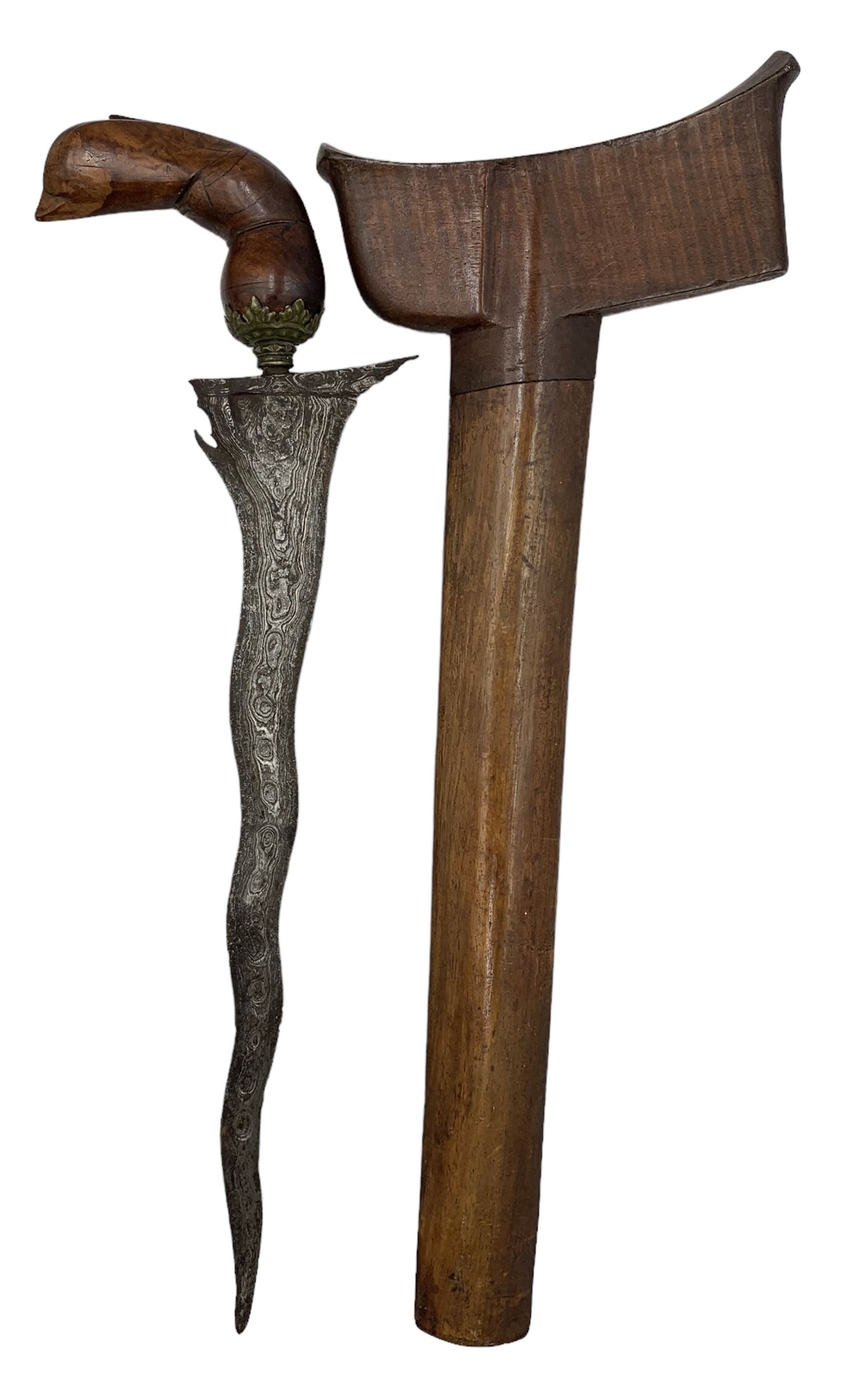 Indonesian Kris with waved watered blade and carved handle - Image 3 of 3