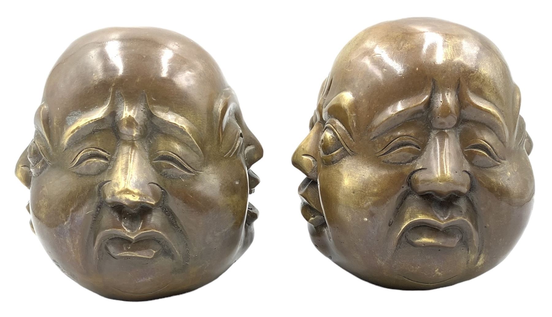 Two Chinese bronzed four-faced Buddha heads - Image 3 of 6