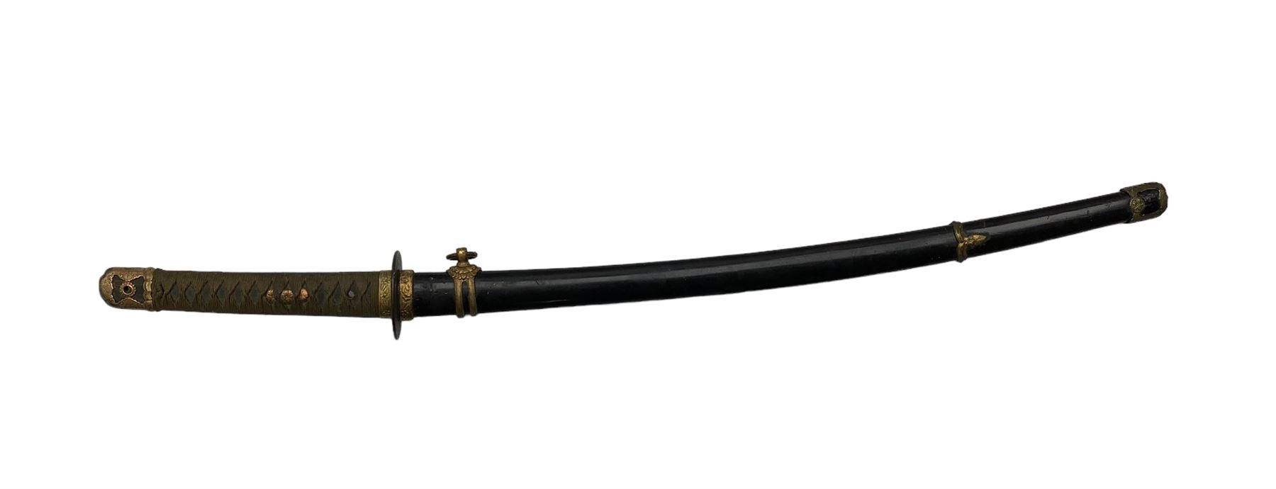 World War II Japanese Katana with cord wound tsuka and military mounts in lacquered scabbard