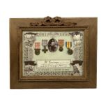 French framed World War I memorial to Jean Louis Lauvergne comprising War Medal