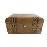 Victorian walnut table writing box with Tunbridge ware banding