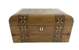 Victorian walnut table writing box with Tunbridge ware banding