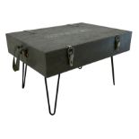 Ex-military green painted wooden coffee table