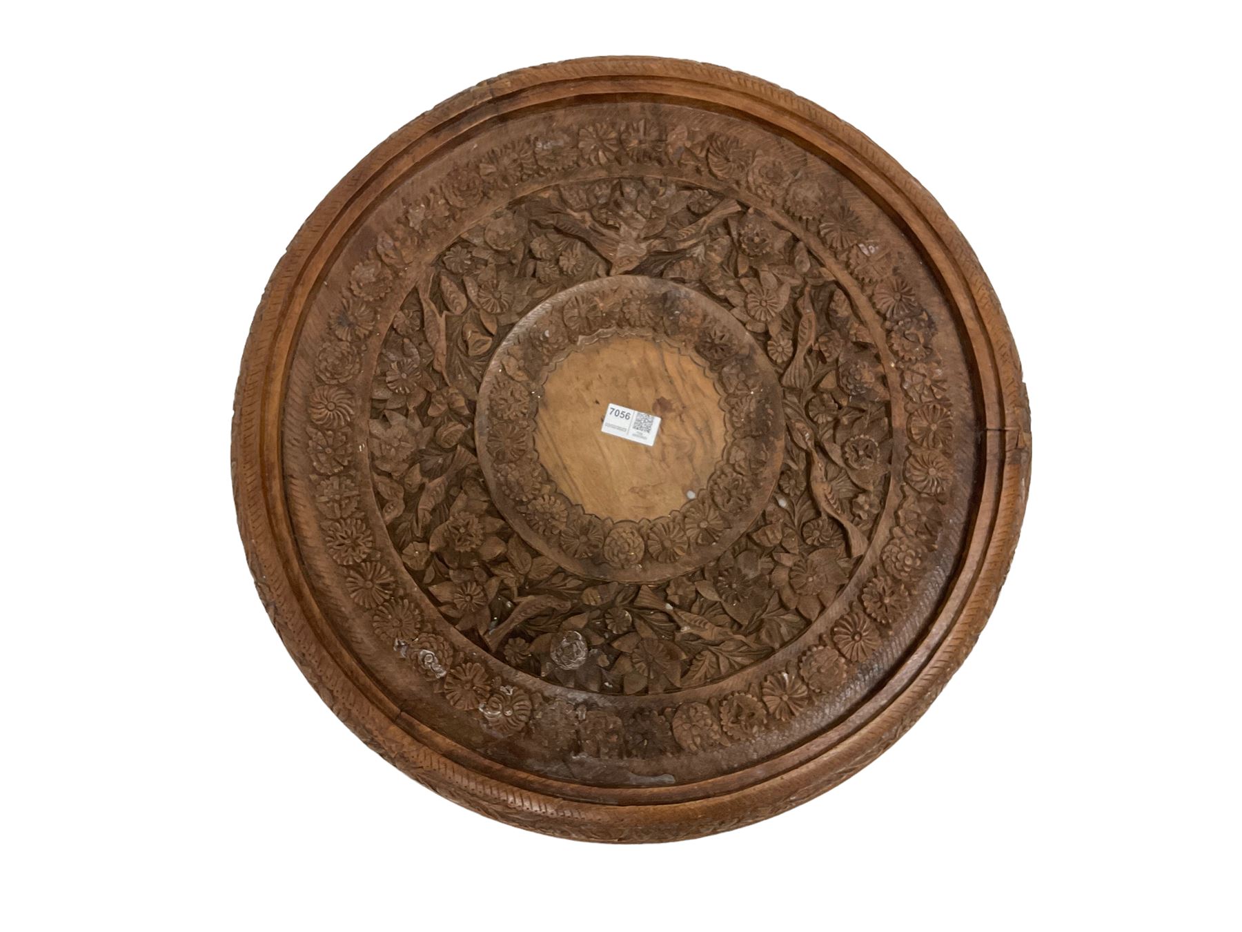Early 20th century carved Burmese hardwood occasional table - Image 3 of 4