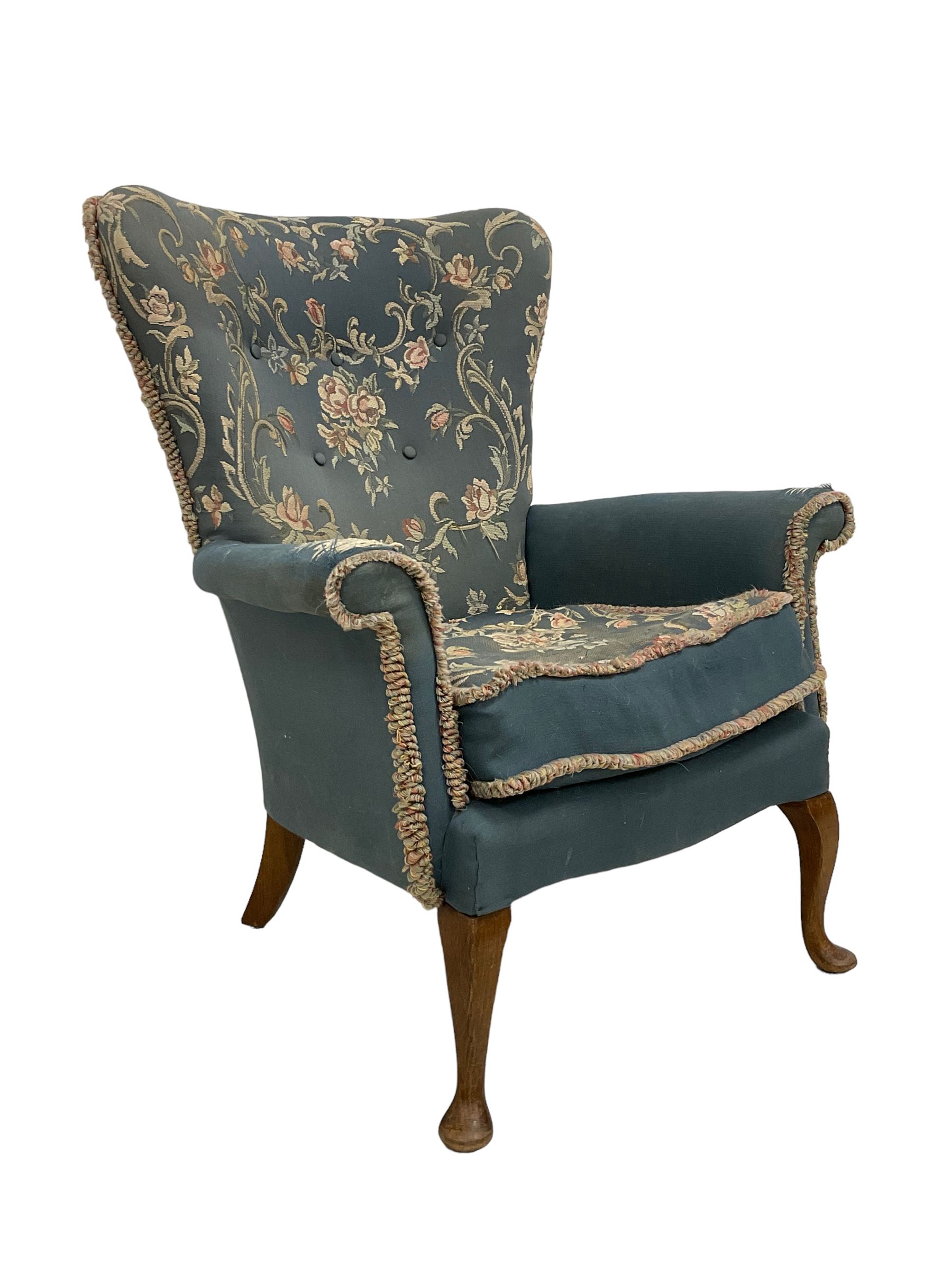 Early 20th century Queen Anne design upholstered wingback armchair - Image 3 of 4