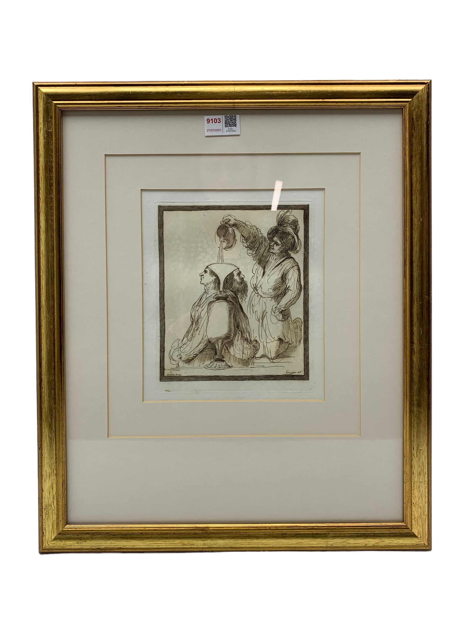 After J Basire - restrike etching after 18th century original in gilt frame - Image 2 of 2