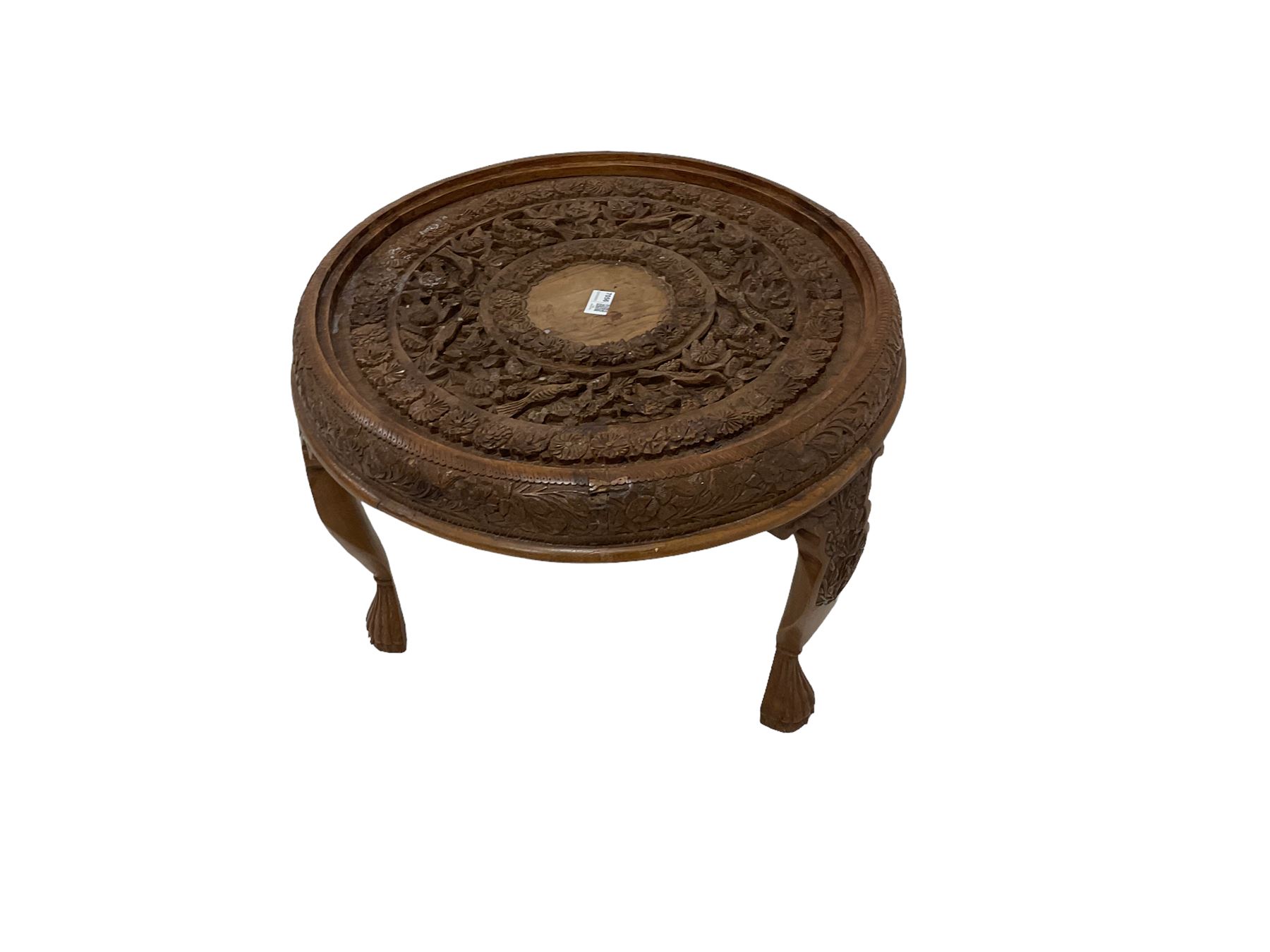 Early 20th century carved Burmese hardwood occasional table