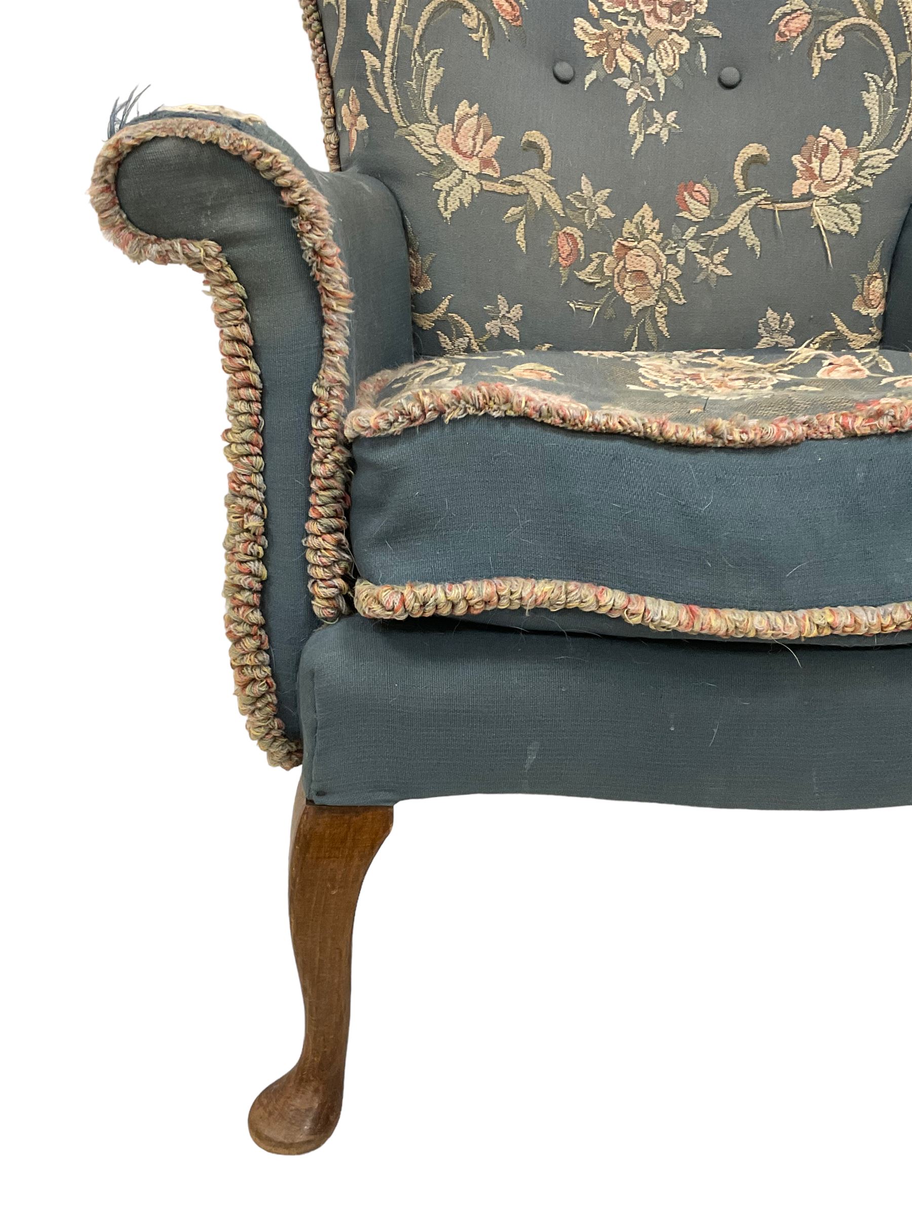 Early 20th century Queen Anne design upholstered wingback armchair - Image 4 of 4