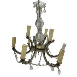 20th century glass and metal nine branch chandelier