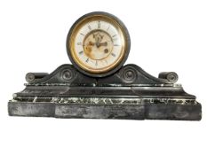 19th century - Belgium slate mantle clock with a visible escapement