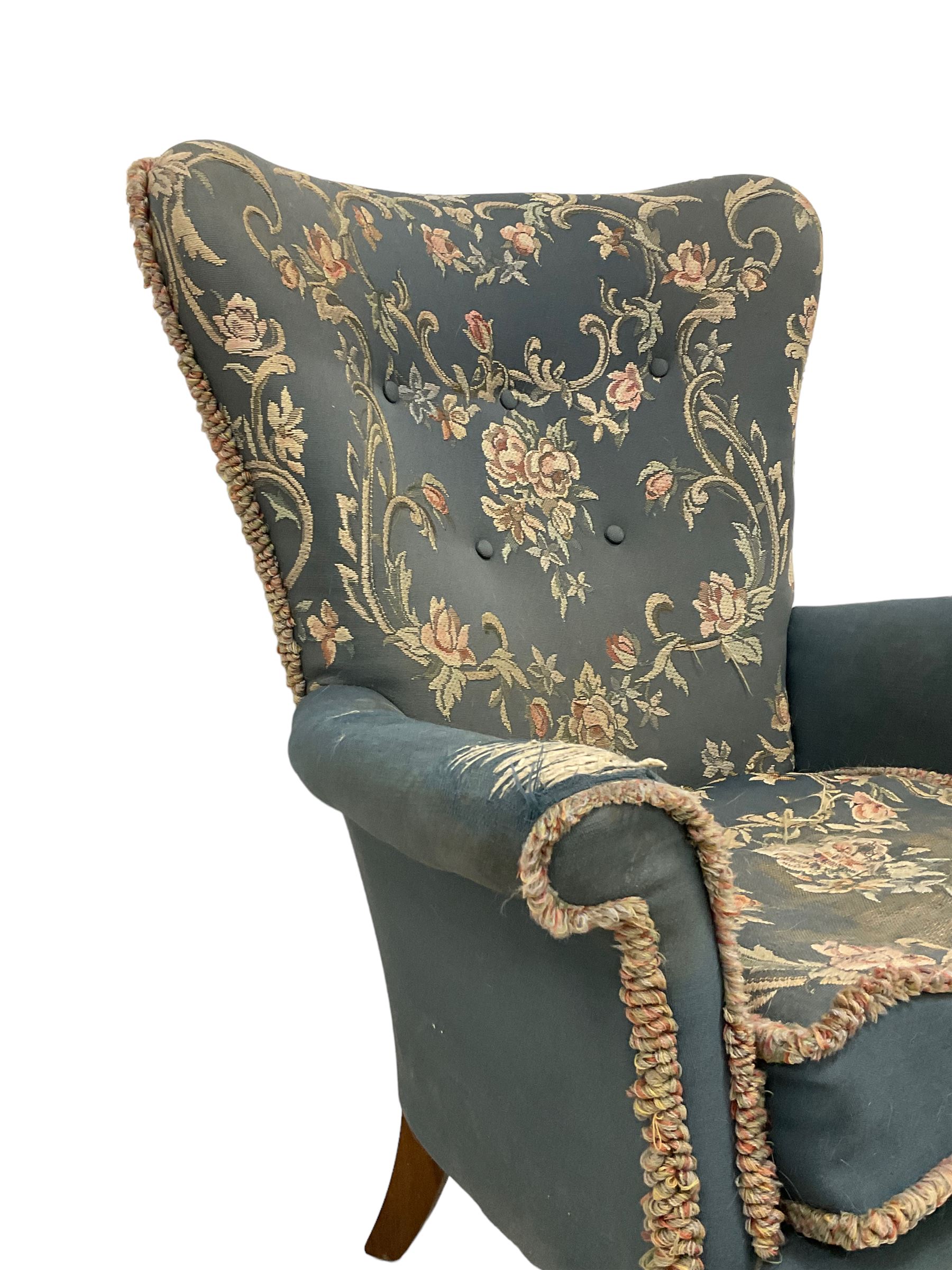 Early 20th century Queen Anne design upholstered wingback armchair - Image 2 of 4