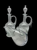 Pair of large glass claret jugs H39cm and an LSA glass carafe (3)