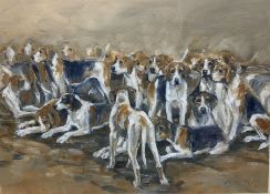 English School (British Late 20th century): Hunting Beagles
