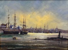 David Short (British 1940-): Estuary Scene with Fishing Vessels
