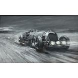 Bryan de Grineau (British 1883-1957): Motor Racing Scene with Napier-Railton