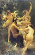 After William Adolphe Bouguereau (French 1825-1905): 'Nymphs and Satyr'