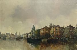 Roel Dozeman (Dutch 1921-): Amsterdam Canal Scene