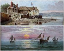 English School (Late 19th century): Sunset Sailing and Coastal Scene - Possibly of Teignmouth - Devo