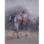 W Field (British 19th century): Isaak Walton and Fellow Fisherman