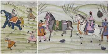 Rajasthani School (Early 20th century): Tiger Hunting Scene and Returning from the Hunt