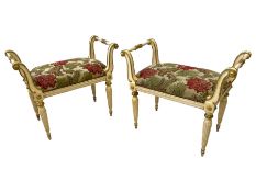Pair Louis XVI design ivory and gilt painted dressing stools
