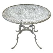 White painted cast alloy metal garden table
