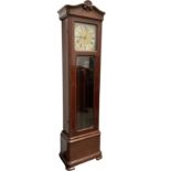 20th century mahogany cased Longcase clock - shaped pediment with a carved shell motif