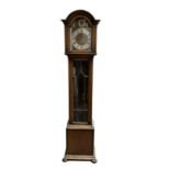 English - 20th century oak cased 8-day chiming granddaughter clock with a break arch pediment
