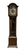 English - 20th century oak cased 8-day chiming granddaughter clock with a break arch pediment