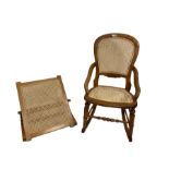 Victorian beech and canework rocking chair (W50cm D65cm H86cm); and an adjustable back-rest with ca