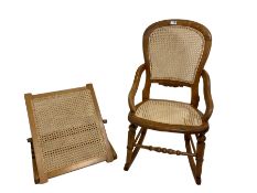 Victorian beech and canework rocking chair (W50cm D65cm H86cm); and an adjustable back-rest with ca