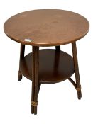 Mid-20th century beech pub table with circular hammered copper top