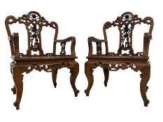 Pair Chinese carved hardwood armchairs