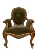 Victorian walnut open armchair