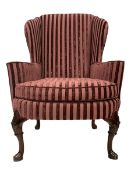 Queen Anne design mahogany framed wingback armchair