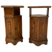 Pair hardwood hexagonal two-tier bedside cabinets