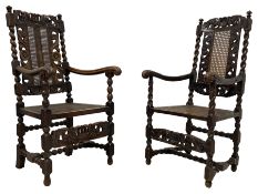 Late 19th century Carolean style oak open armchair