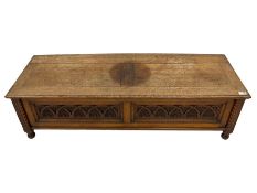 Early 20th century oak 'bay window' shaped blanket chest or coffer