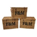 Set three Fortnum & Mason wicker picnic hampers or baskets