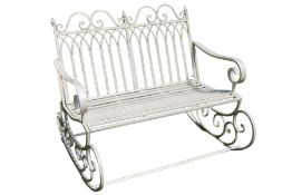 Regency design wrought metal garden rocking bench